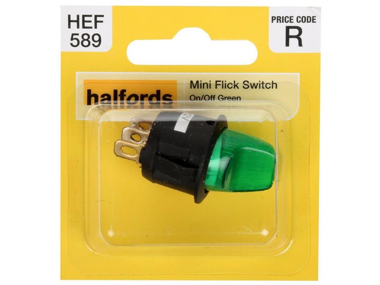 Halfords Mini Flick Switch On/Off Illuminated Green (HEF589)