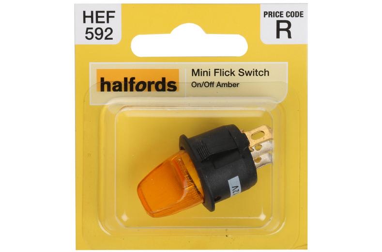 Halfords Mini Flick Switch On/Off Illuminated Amber (ELEC239) Halfords Mini Flick Switch On/Off Illuminated Amber (ELEC239)