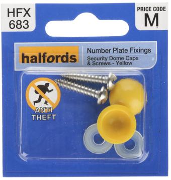 Halfords Number Plate Screws and Caps - Yellow (FIXG211)