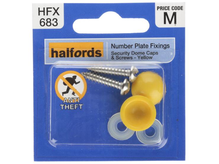 Halfords Number Plate Security Screw & Domed Cap Yellow (HFX683)