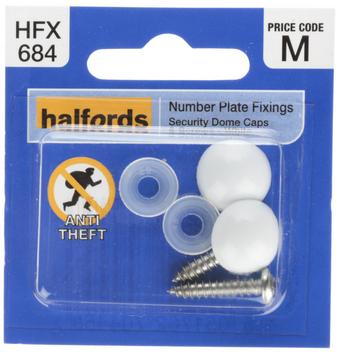 Halfords Number Plate Security Screw & Domed Cap White (HFX684)