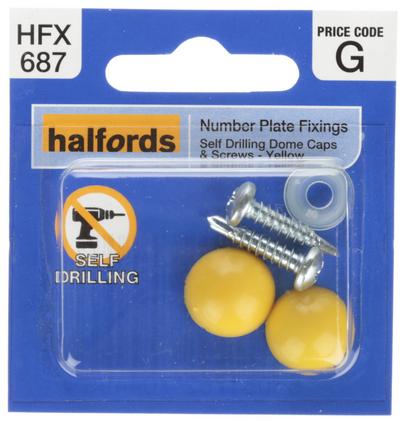 Halfords Number Plate Self Drill Screw & Cap Yellow (HFX687) Halfords Number Plate Self Drill Screw & Cap Yellow (HFX687)
