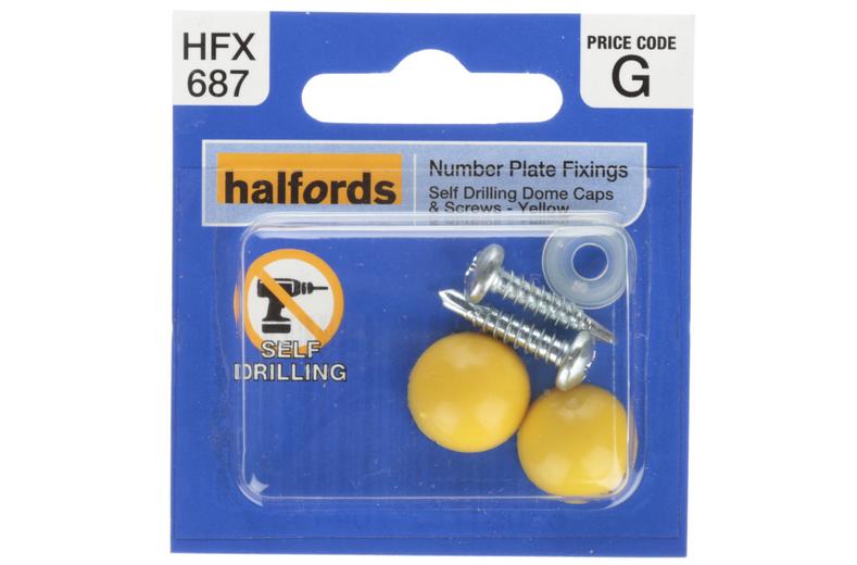 Halfords Number Plate Self Drill Screw & Cap Yellow (HFX687) Halfords Number Plate Self Drill Screw & Cap Yellow (HFX687)