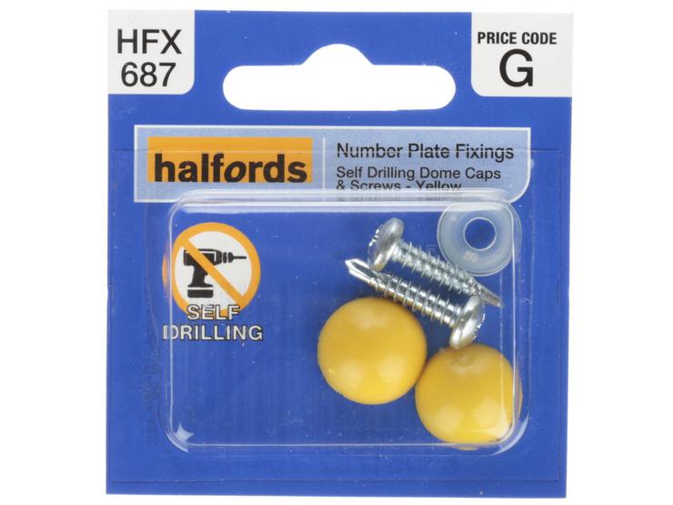 Halfords Number Plate Self Drill Screw & Cap Yellow (HFX687)