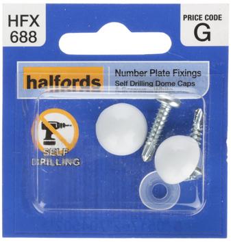 Halfords Number Plate Self Drill Screw & Cap White (HFX688)