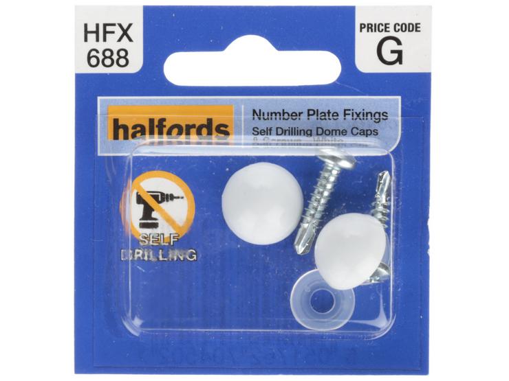 Halfords Number Plate Self Drill Screw & Cap White (HFX688)
