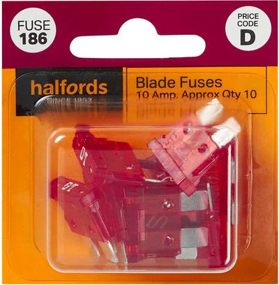 Halfords Blade Fuses 10 Amp (FUSE186) Halfords Blade Fuses 10 Amp (FUSE186)