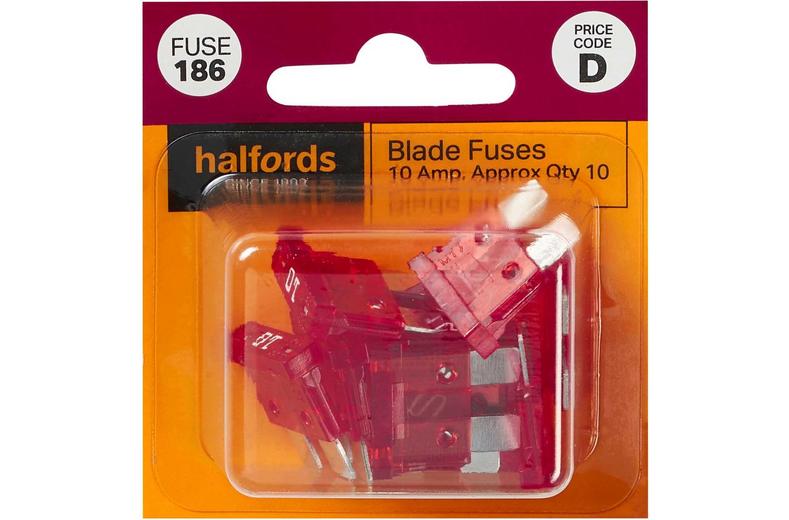 Halfords Blade Fuses 10 Amp (FUSE186) Halfords Blade Fuses 10 Amp (FUSE186)