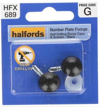 Halfords Number Plate Self Drill Screw & Cap Black (FIXG216)