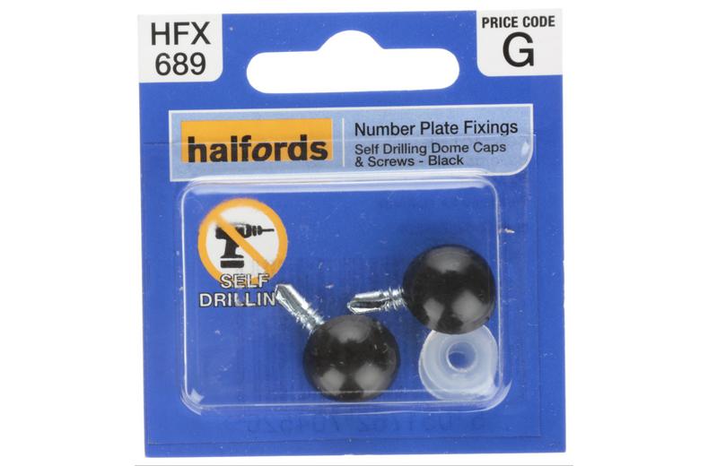 Halfords Number Plate Self Drill Screw & Cap Black (HFX689) Halfords Number Plate Self Drill Screw & Cap Black (HFX689)