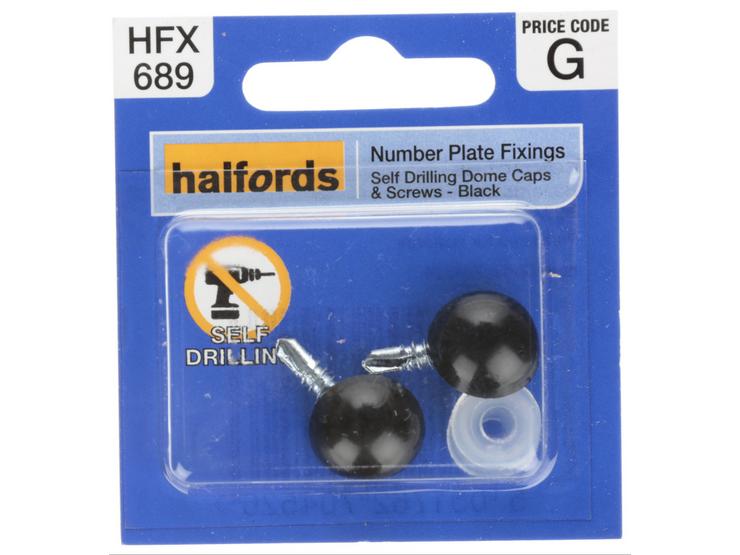 Halfords Number Plate Self Drill Screw & Cap Black (HFX689)