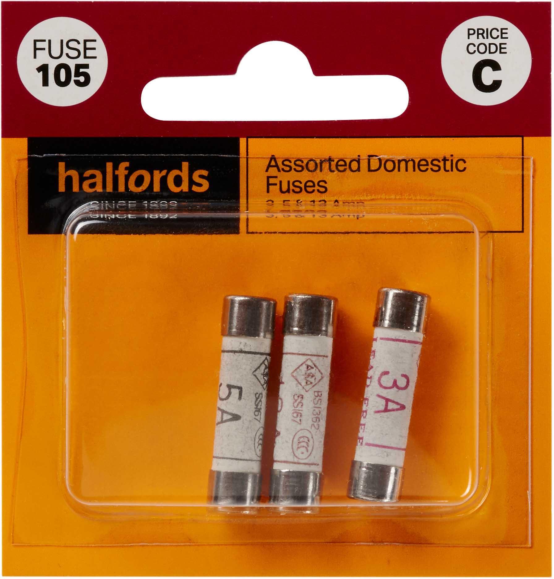 Halfords Assorted Domestic fuses 3/5/13 Amp (FUSE105)