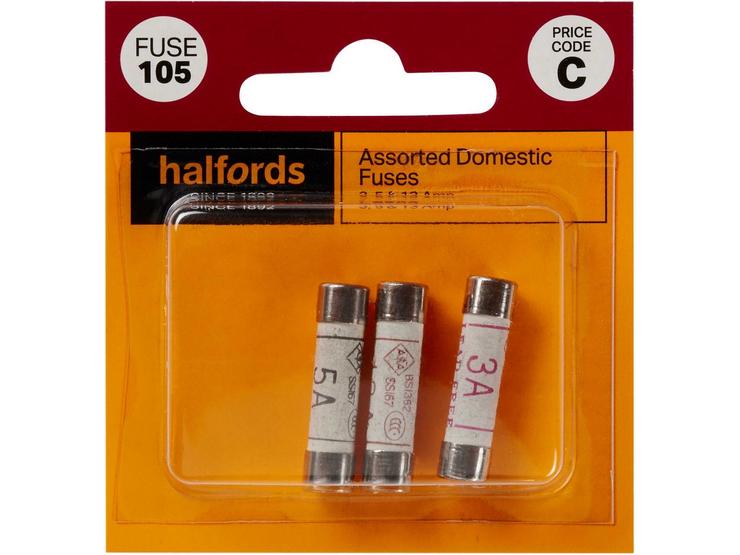 Halfords Assorted Domestic fuses 3/5/13 Amp (FUSE105)