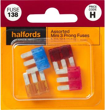 Halfords Mini Assorted Prong Fuses 7.5/10/15AMP