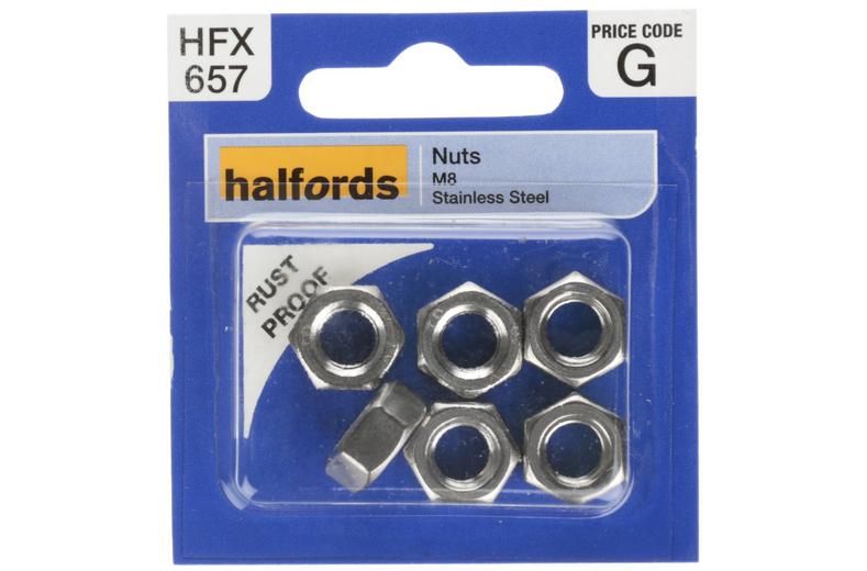Halfords Nuts Stainless Steel M8 (FIXG159) Halfords Nuts Stainless Steel M8 (FIXG159)