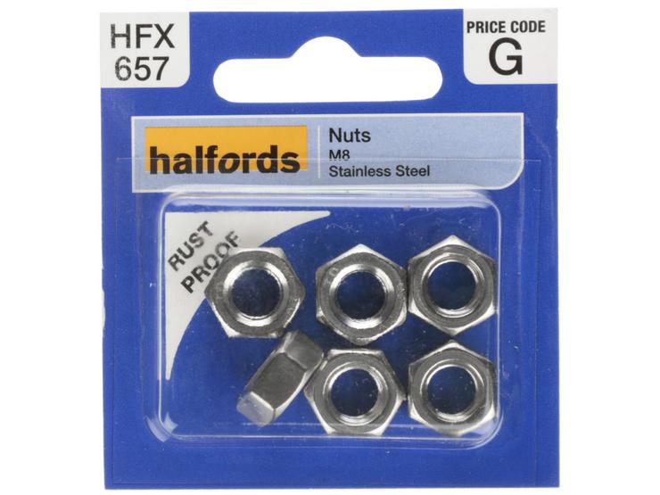 Halfords Nuts Stainless Steel M8 (HFX657)