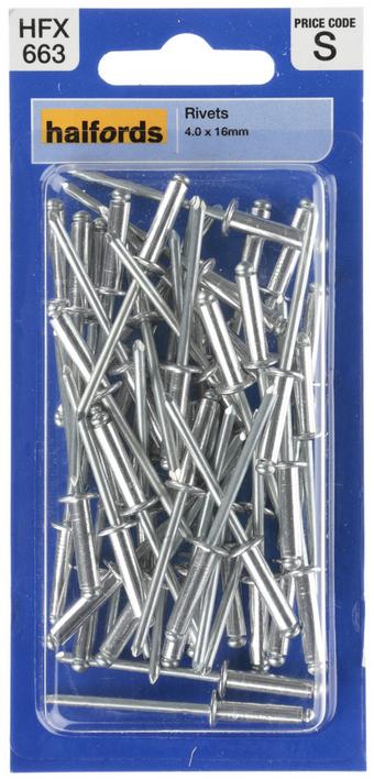 Halfords Rivets 4.0mm x 16mm (HFX663)