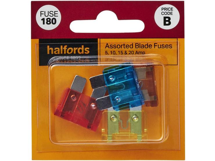 Halfords Assorted Blade Fuses 5/10/15/20 Amp (FUSE180)