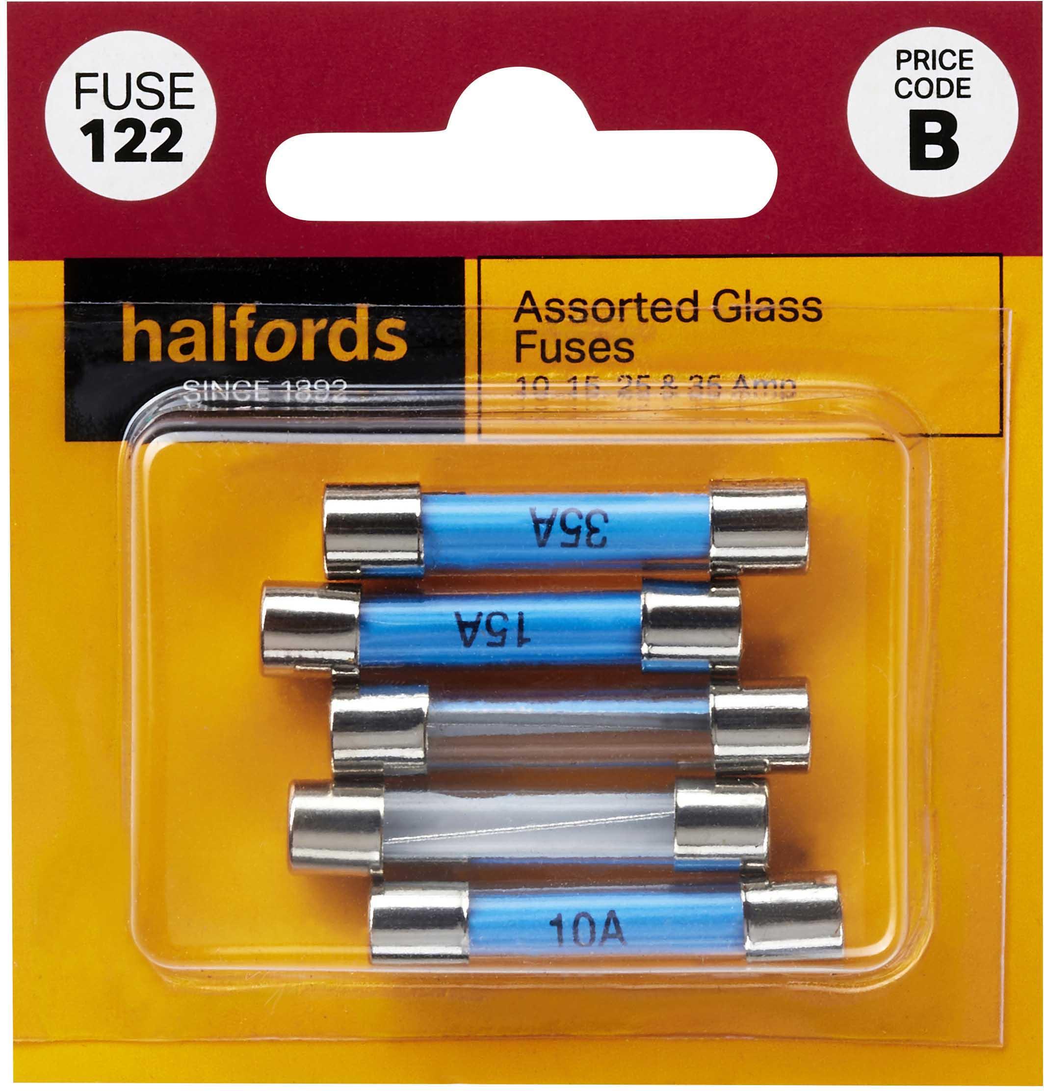 Halfords Assorted Glass Fuses 10/15/25/35 Amp (FUSE122)
