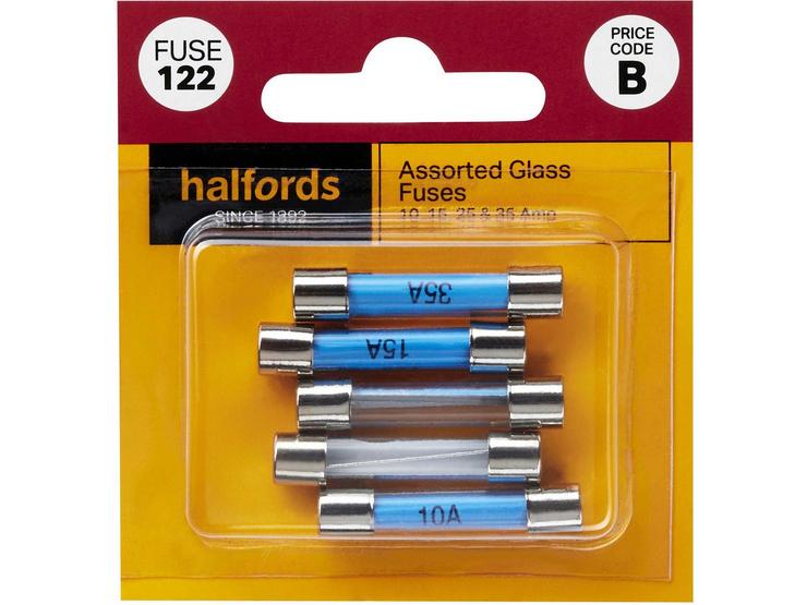 Halfords Assorted Glass Fuses 10/15/25/35 Amp (FUSE122)