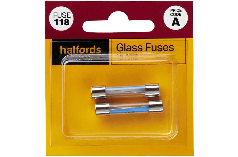 Halfords Glass Fuses 15 Amp (FUSE118) Halfords Glass Fuses 15 Amp (FUSE118)