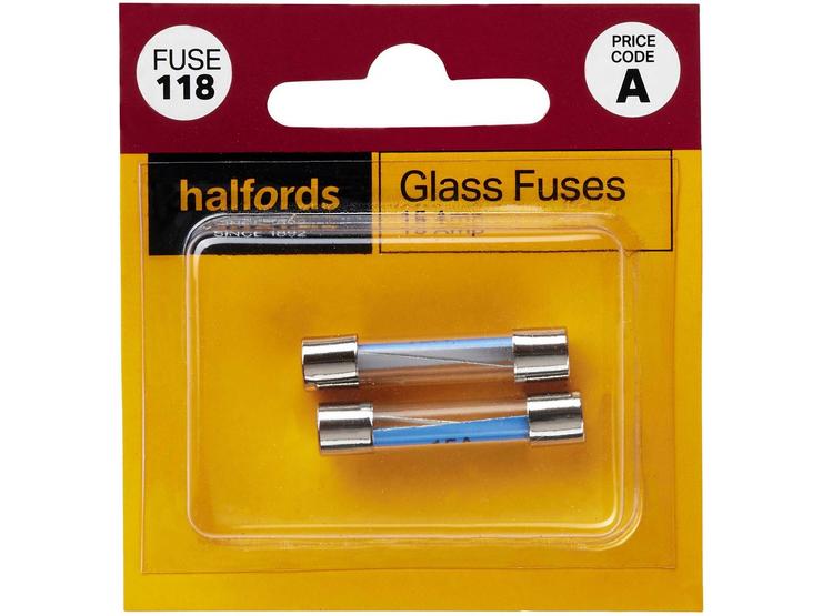 Halfords Glass Fuses 15 Amp (FUSE118)
