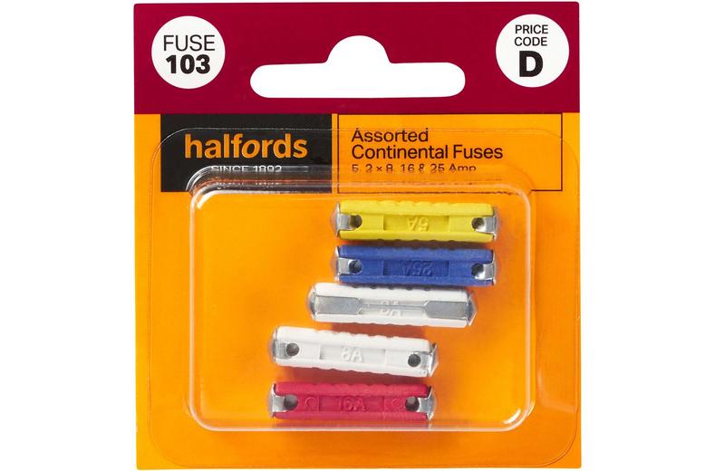 Halfords Assorted Continental Fuses 5/8/16/25 Amp (FUSE103) Halfords Assorted Continental Fuses 5/8/16/25 Amp (FUSE103)