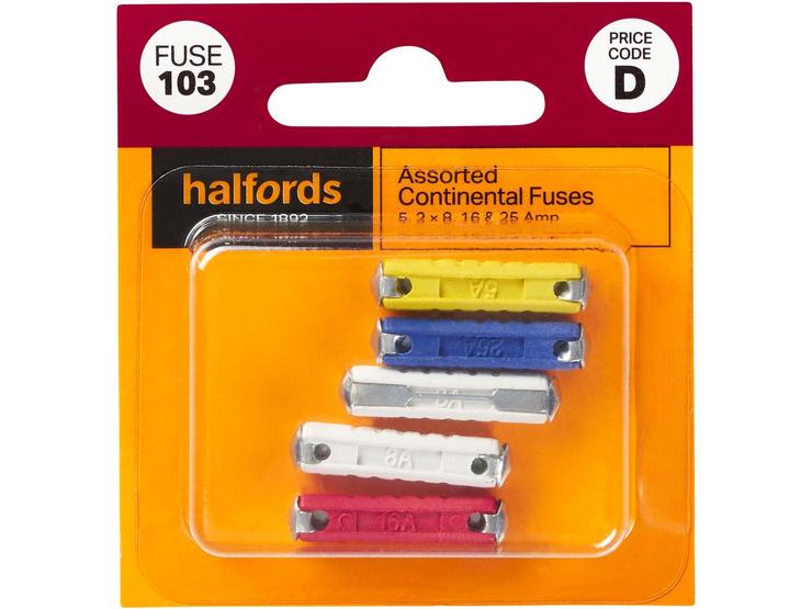 Halfords Assorted Continental Fuses 5/8/16/25 Amp (FUSE103)