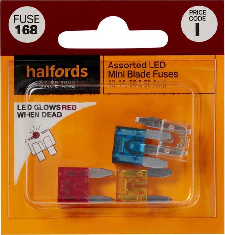 Halfords Assorted LED Mini Blade Fuses 10 15 20 25 30 Amp FUSE168 Halfords UK