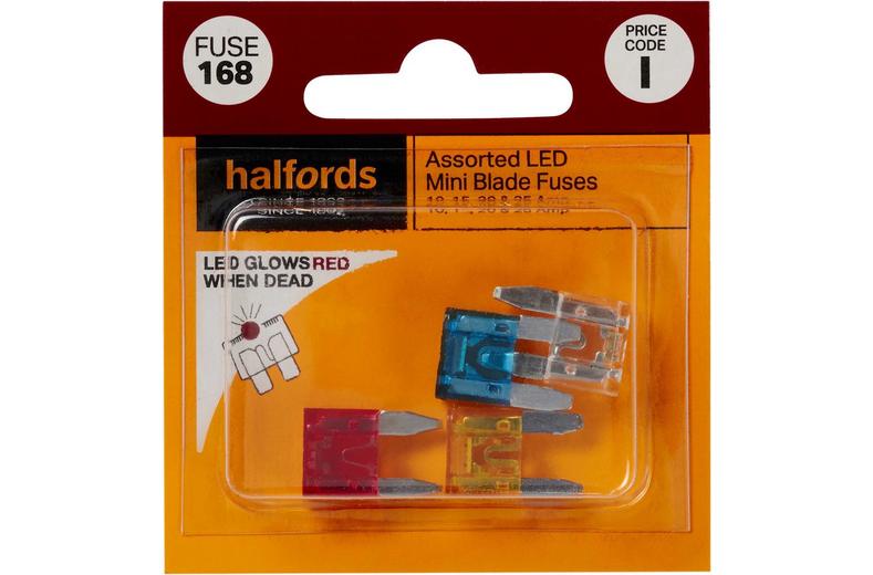 Halfords Assorted LED Mini Blade Fuses 10/15/20/25/30 Amp (FUSE168) Halfords Assorted LED Mini Blade Fuses 10/15/20/25/30 Amp (FUSE168)