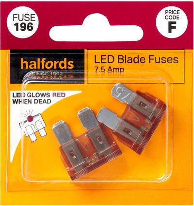 Halfords LED Blade Fuses 7.5 Amp (FUSE196)