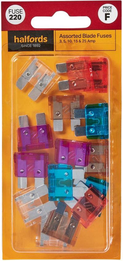 Halfords Assorted Blade Fuses 3/5/10/15/25 Amp (FUSE220) Halfords Assorted Blade Fuses 3/5/10/15/25 Amp (FUSE220)
