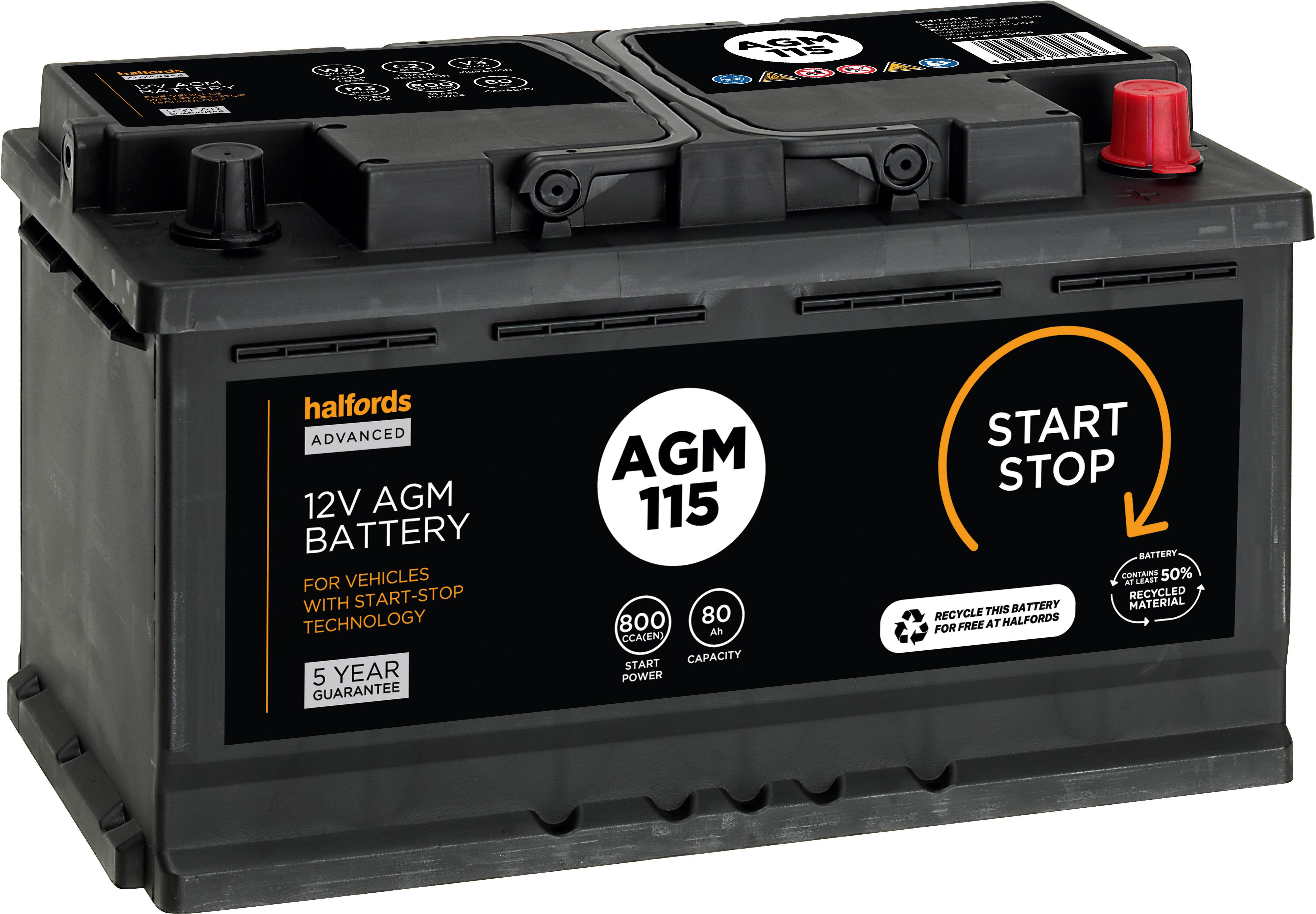 Halfords 115Agm Start/Stop Agm 12V Car Battery 5 Year Guarantee