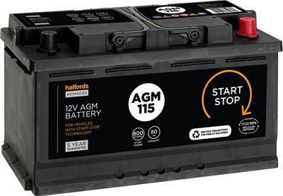 Halfords AGM115 Start/Stop 12V Car Battery 5 Year Guarantee Halfords AGM115 Start/Stop 12V Car Battery 5 Year Guarantee