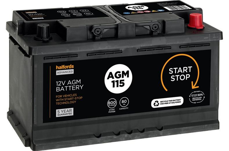Halfords AGM115 Start/Stop 12V Car Battery 5 Year Guarantee Halfords AGM115 Start/Stop 12V Car Battery 5 Year Guarantee