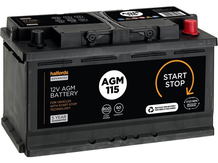 Halfords AGM115 Start/Stop 12V Car Battery 5 Year Guarantee