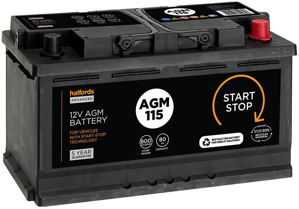 Halfords AGM115 Start/Stop 12V Car Battery 5 Year Guarantee