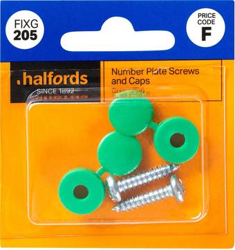 Halfords Number plate screws and caps Green (FIXG205)