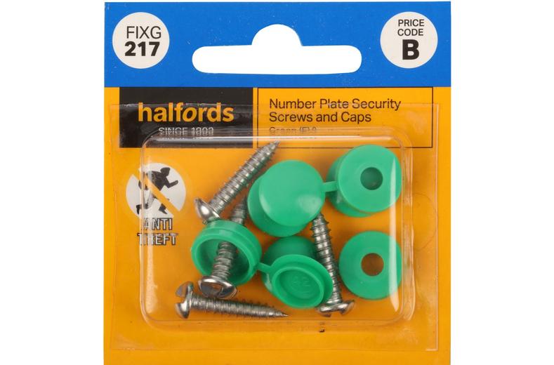 Halfords Anti Theft number plate security screws and caps Green (FIXG217) Halfords Anti Theft number plate security screws and caps Green (FIXG217)