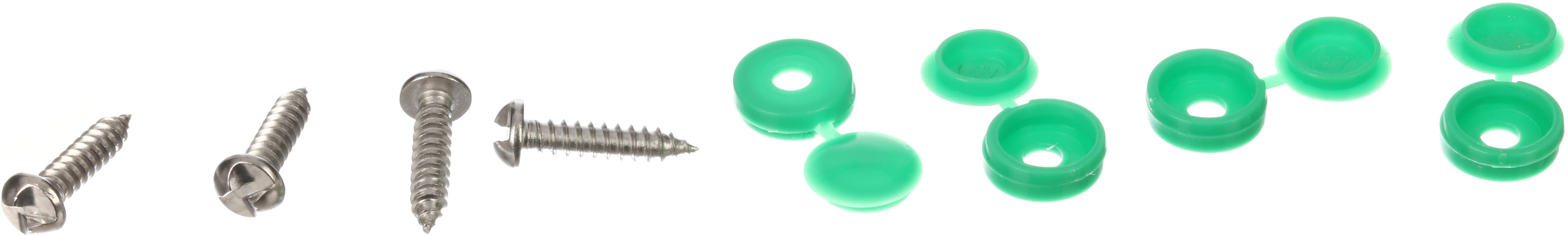 Halfords Anti Theft number plate security screws and caps Green (FIXG217)