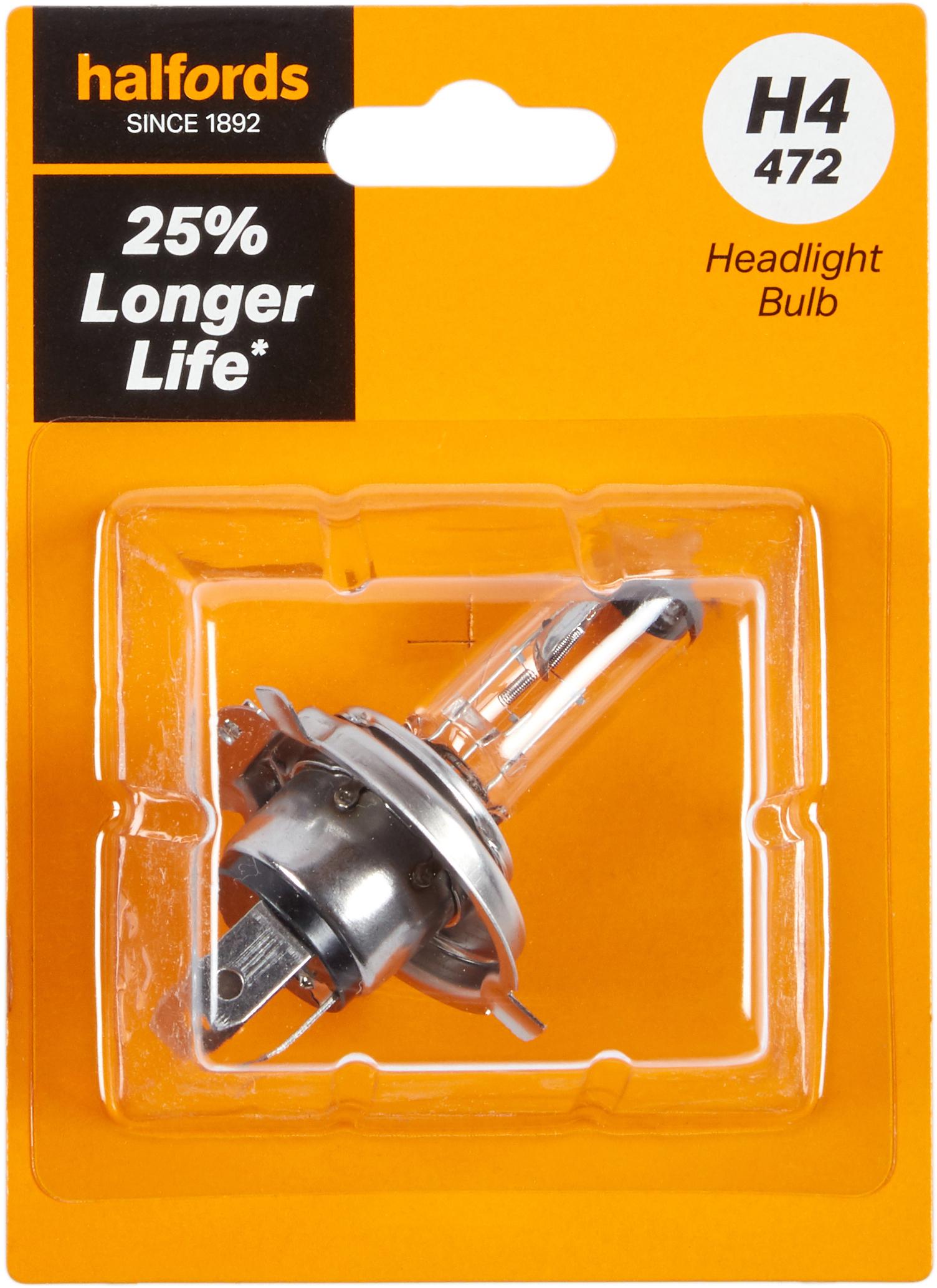 H4 472 Car Headlight Bulb Halfords +25 Percent Longer Life Single Pack