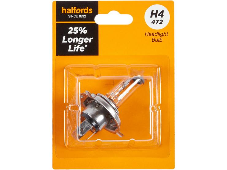 H4 472 Car Headlight Bulb Halfords +25 percent Longer Life Single Pack
