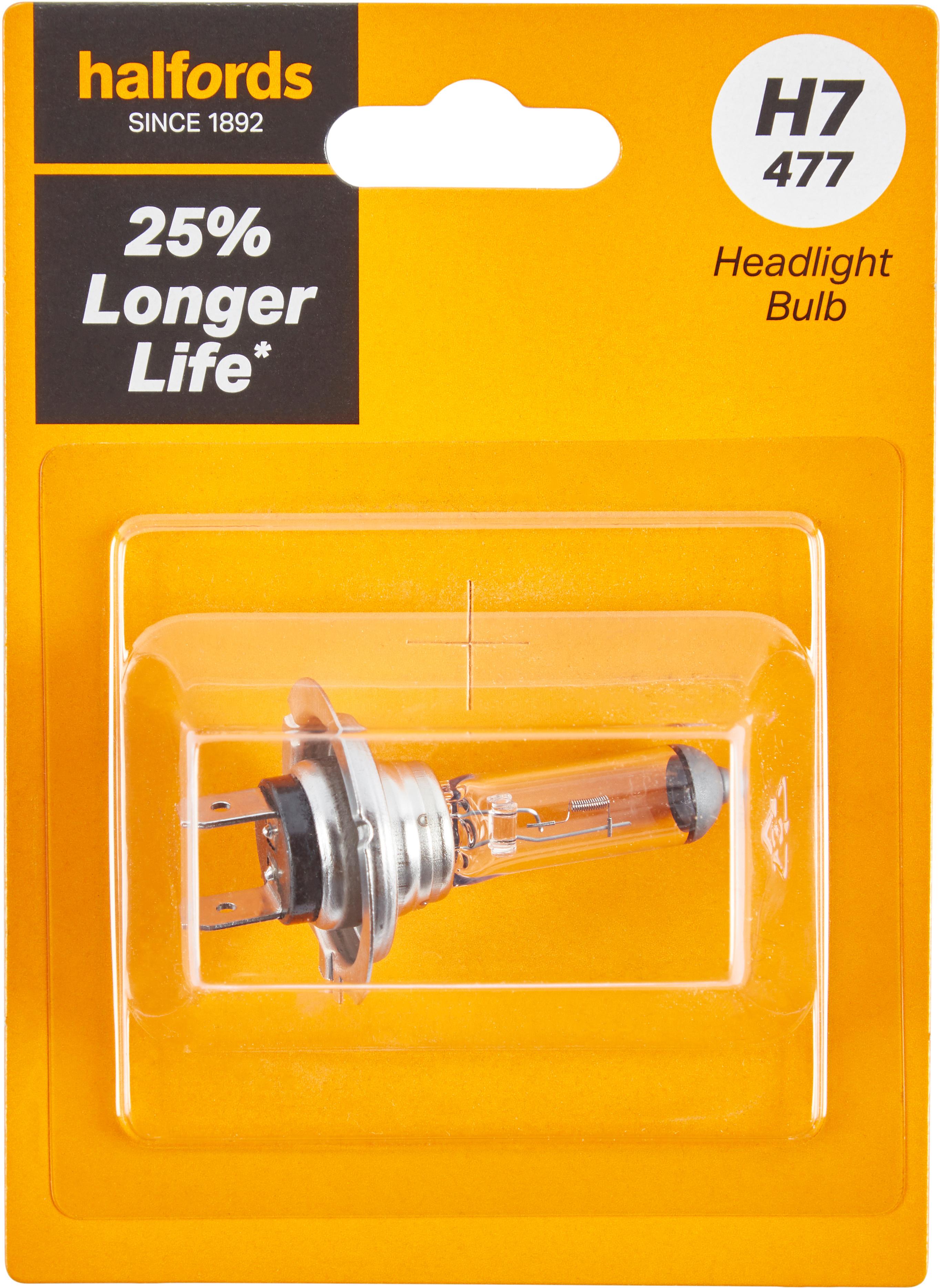 H7 477 Car Headlight Bulb Halfords +25 Percent Longer Life Single Pack