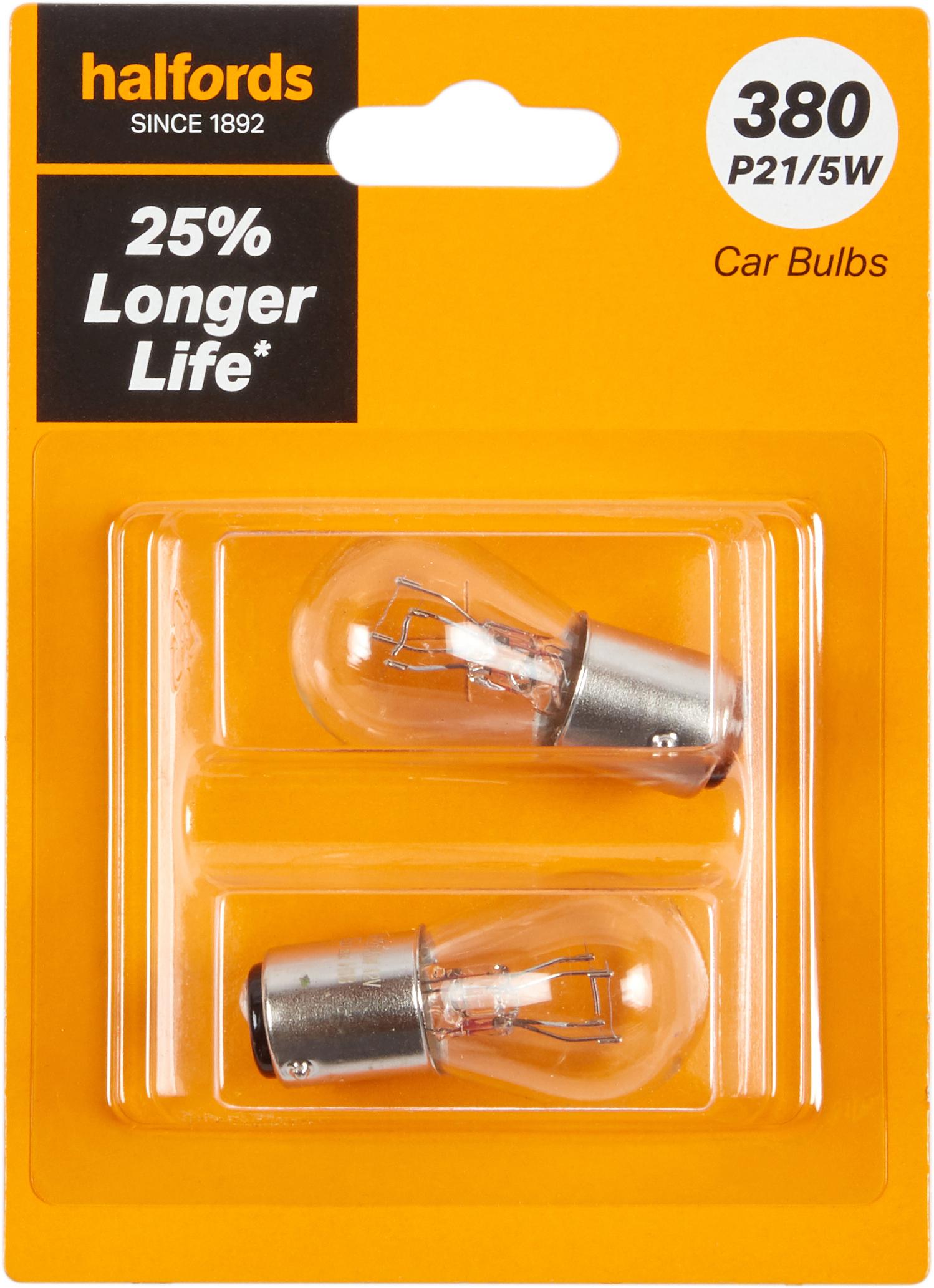 380 P21/5W Car Bulb +25 Percent Longer Life Halfords Twin Pack