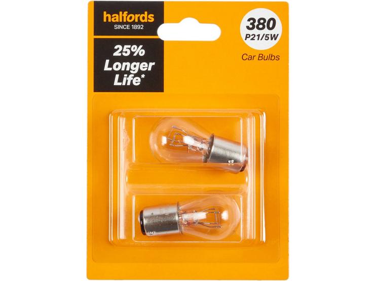 380 P21/5W Car Bulb +25 percent Longer Life Halfords Twin Pack