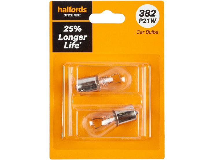 382 P21W Car Bulb + 25 percent Longer Life Halfords Twin Pack