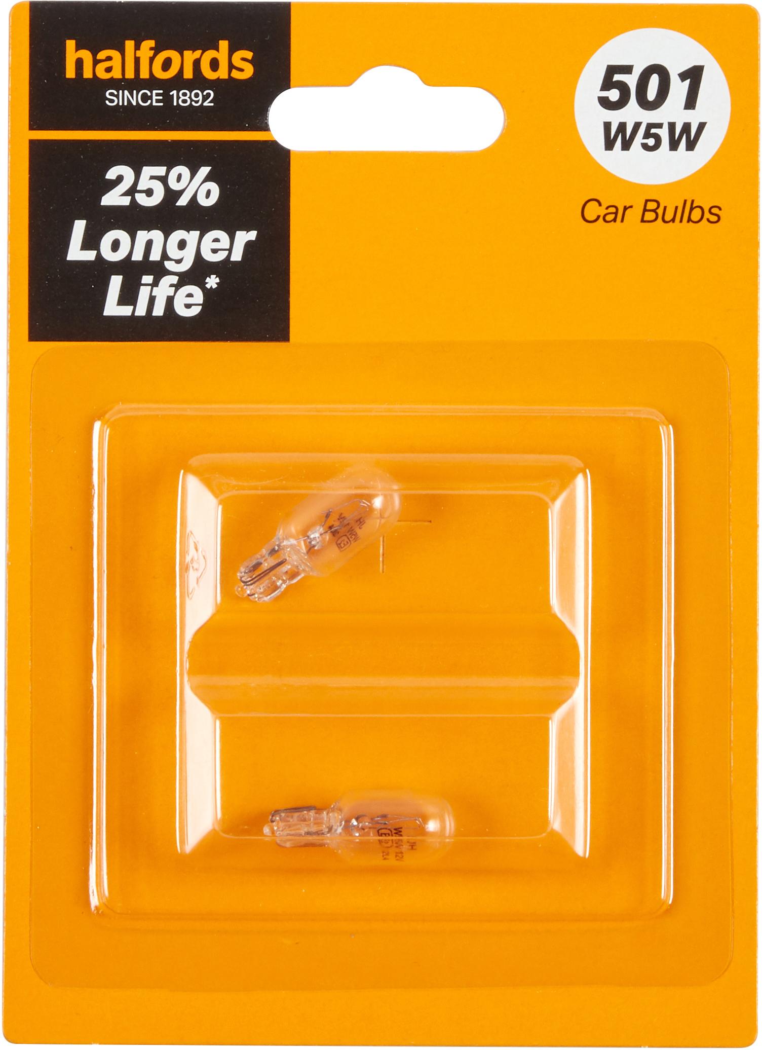 501 W5W Car Bulb + 25 Percent Longer Life Halfords Twin Pack