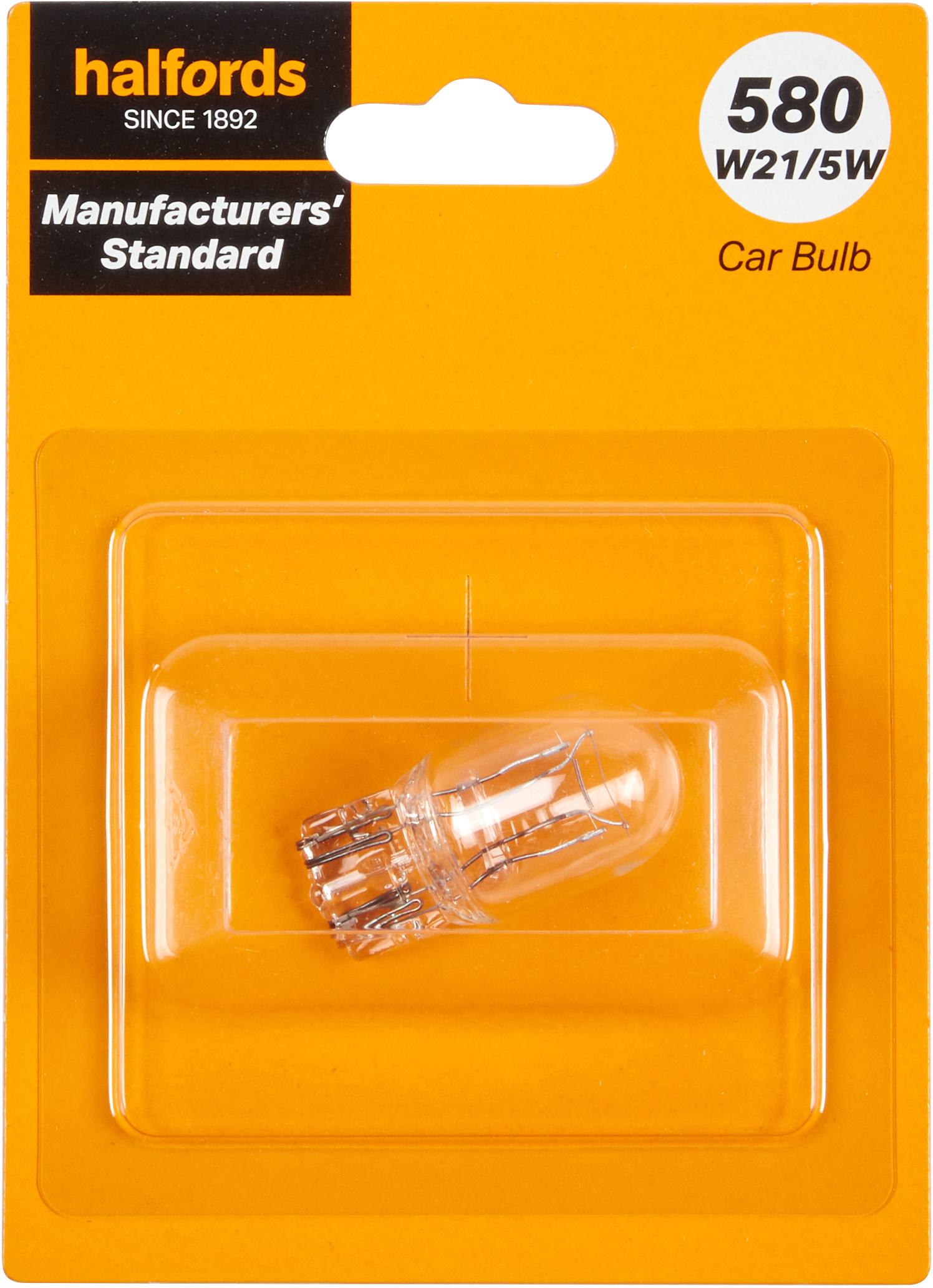 580 W21/5W Car Bulb Manufacturers Standard Halfords Single Pack
