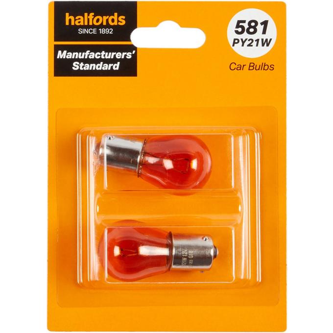 581 PY21W Car Bulb Manufacturers Standard Halfords Twin Pack