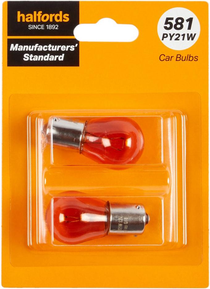 581 PY21W Car Bulb Manufacturers Standard Halfords Twin Pack